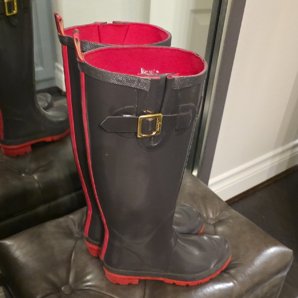 Joules Women's Charcoal and Scarlet Rain Boots - Picture 9 of 11